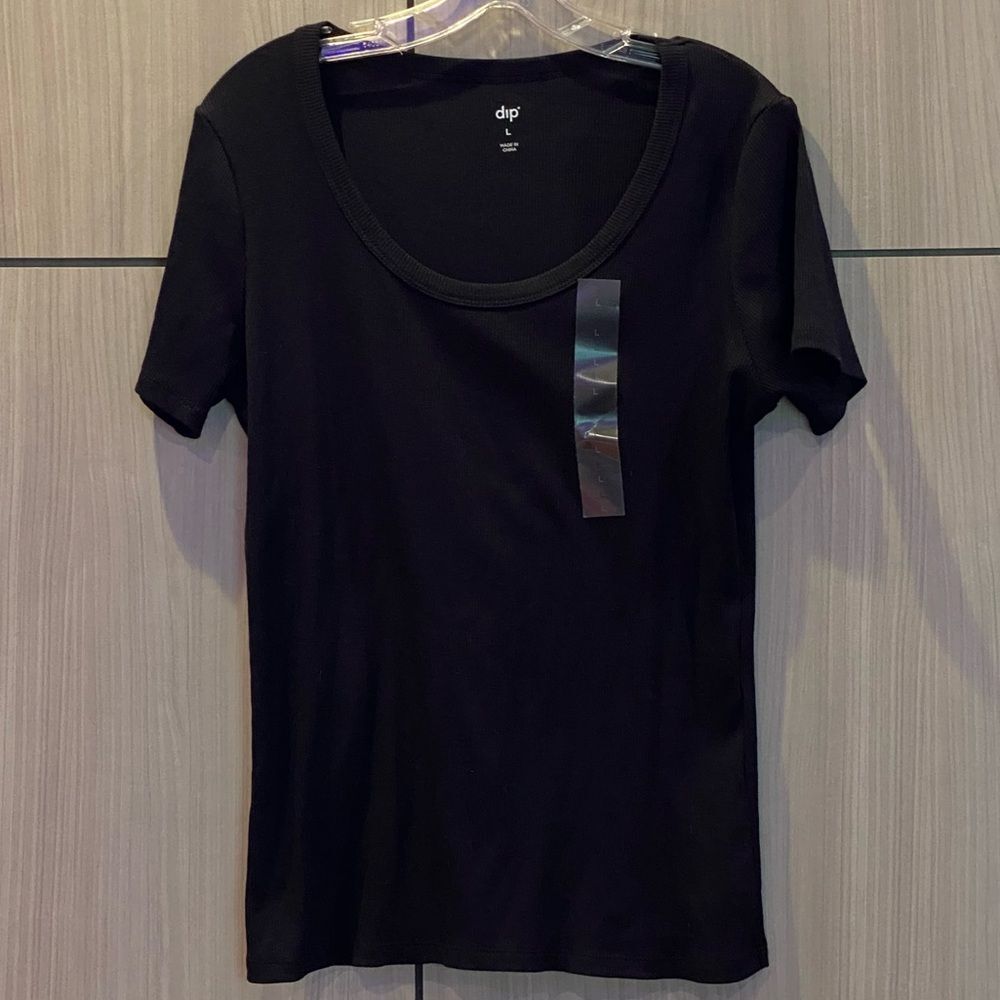 dip Brand Black NEW Scoopneck Crewneck Ribbed Short Sleeve Tee T-shirt Large